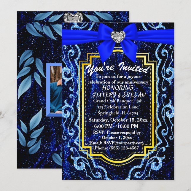 Invitación Aniversario de la Clásica de Blue Lace Moderne Tre (Anverso / Reverso)
