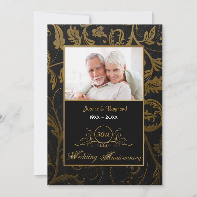 Invitación Aniversario de la Damasco de Oro y Negro 50° Boda (Anverso)
