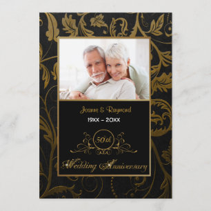 Invitación Aniversario de la Damasco de Oro y Negro 50° Boda