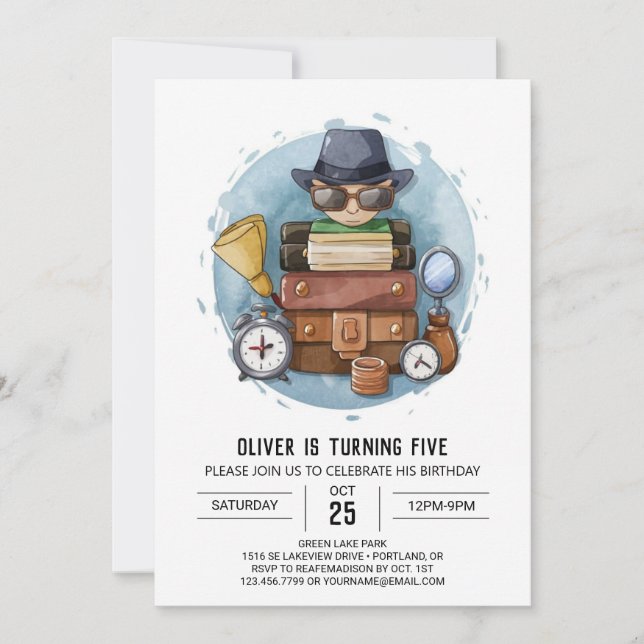 Invitación Aniversario de la detectives de Cute Whimsical (Anverso)