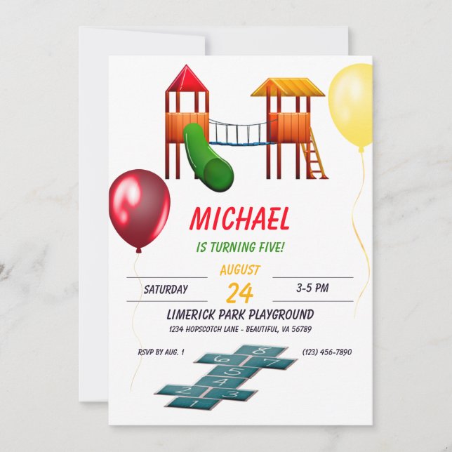 Invitación Aniversario de la diversión de los niños de Park P (Anverso)