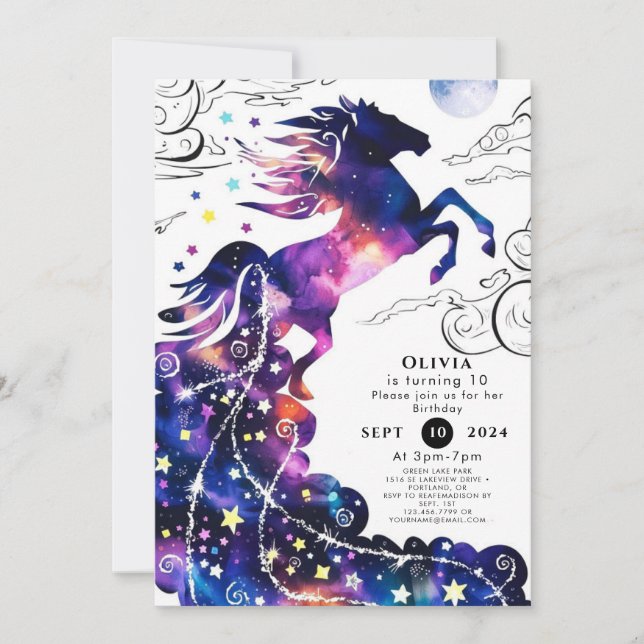 Invitación Aniversario de la diversión del caballo encantado (Anverso)