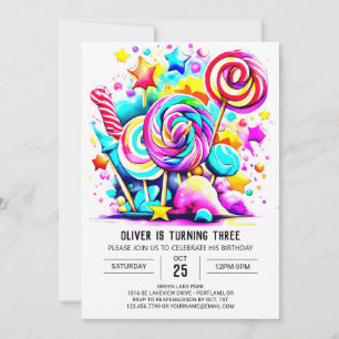Invitación Aniversario de la dulce y dulce Lollipop
