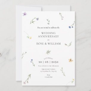 Invitación Aniversario de la elegante boda de las flores silv