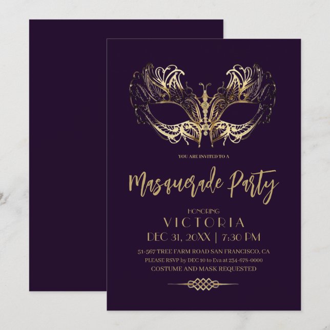 Invitación Aniversario de la elegante y moderna Fiesta de la  (Anverso / Reverso)