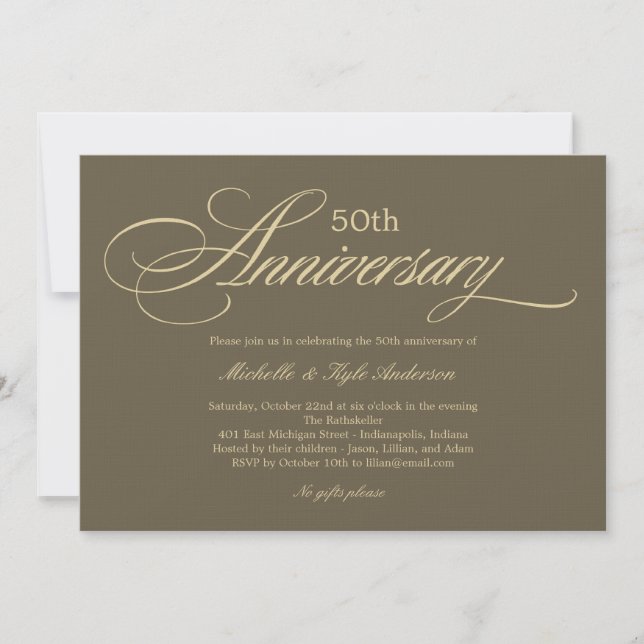 Invitación Aniversario de la encantadora escritura - Dorado (Anverso)