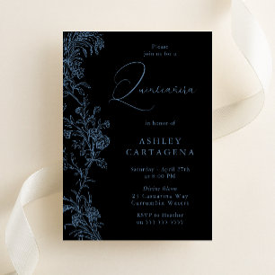 Invitación Aniversario de la espléndida quinceañera azul y ne