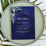 Invitación Aniversario de la exuberante vegetación azul marin<br><div class="desc">Un fondo azul marino,  decorado con vegetación. El color azul es desigual. Personalice y agregue su nombre y detalles del fiesta.</div>