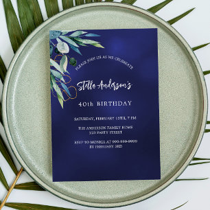 Invitación Aniversario de la exuberante vegetación azul marin