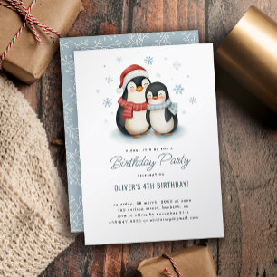 Invitación Aniversario de la familia Penguin de Invierno