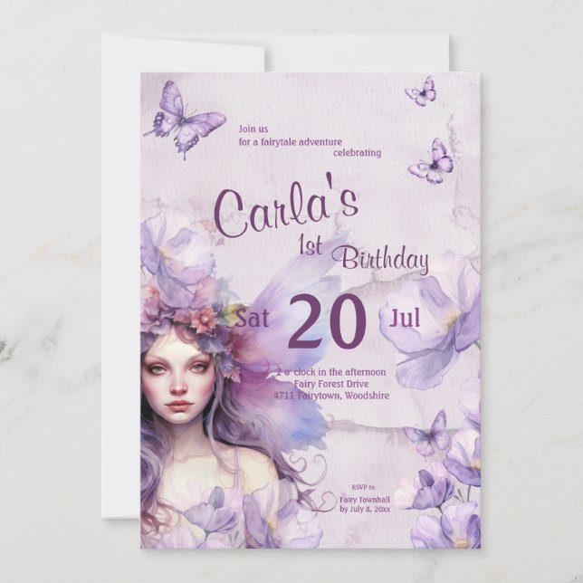 Invitación Aniversario de la fantástica acuarela púrpura (Anverso)