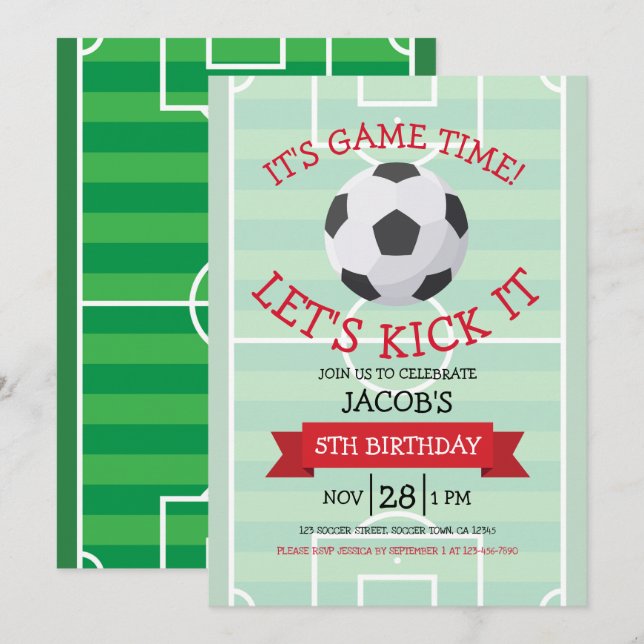 Invitación Aniversario de la fiesta de fútbol de moda y de la (Anverso / Reverso)