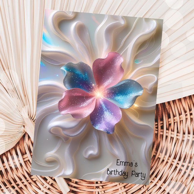 Invitación Aniversario de la flor de oro rosa moderna (Subido por el creador)