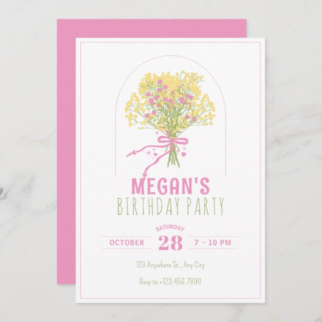 Invitación Aniversario de la flor rosa amarilla (Anverso / Reverso)