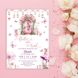 Invitación Aniversario de la flor silvestre de hadas rosadas 