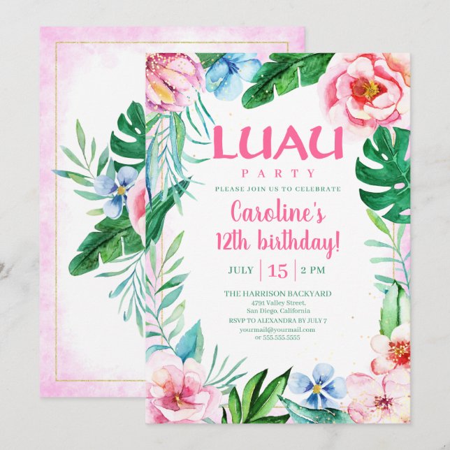 Invitación Aniversario de la floración rosa tropical del Fies (Anverso / Reverso)