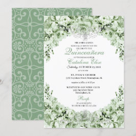 Invitación Aniversario de la floración verde sage Quinceanera