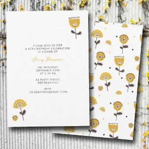 Invitación Aniversario de la floral amarilla moderna de media