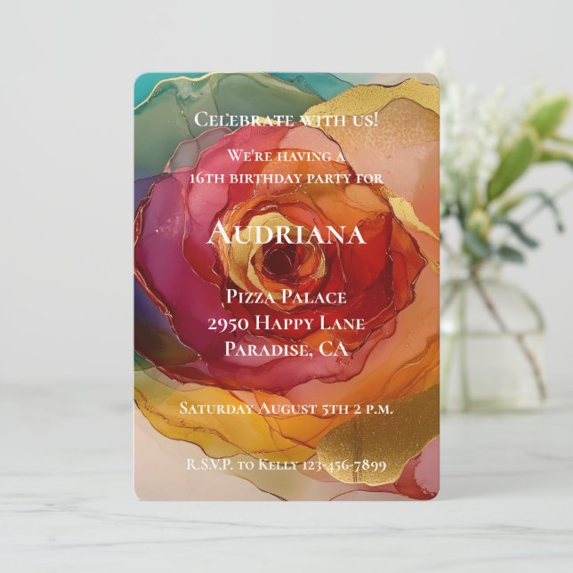 Invitación Aniversario de la floral amarilla rosa Rosa (Anverso de pie)