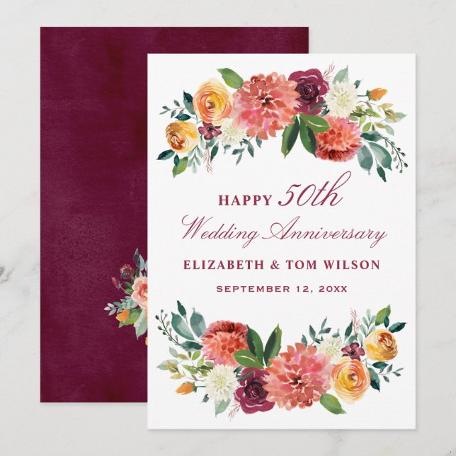 Invitación Aniversario de la floral floral ruidosa de Borgoña (Anverso / Reverso)