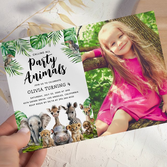 Invitación Aniversario de la foto de animales de Safari Cute (Subido por el creador)