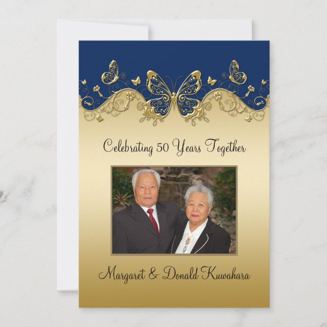 Invitación Aniversario de la foto de las mariposas 50.as de (Anverso)