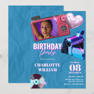 Invitación Aniversario de la foto de una cámara estética adol