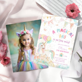 Invitación Aniversario de la foto de unicornio Rainbow Cute P