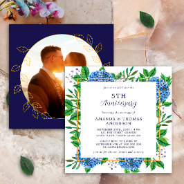 Invitación Aniversario de la foto del Boda de Hydrangea Azul