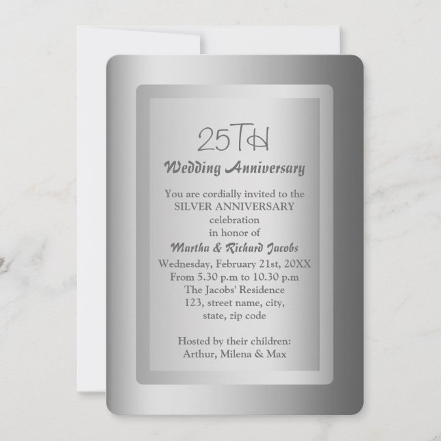 Invitación Aniversario de la frontera plateada 25° Boda (Anverso)