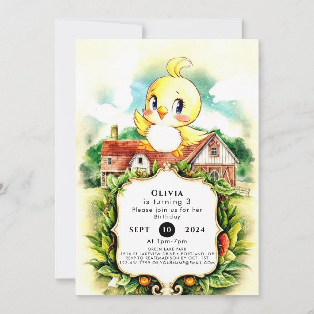 Invitación Aniversario de la gallina con encanto (Anverso)