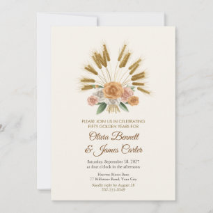 Invitación Aniversario de la Gavilla de Trigo Dorado y Rosas 