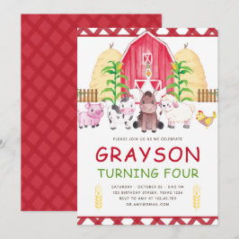 Invitación Aniversario de la granja Cute Watercolor