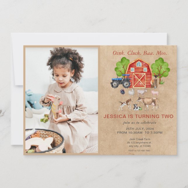 Invitación Aniversario de la granja de animales Barnyard (Anverso)