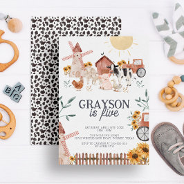 Invitación Aniversario de la granja de impresión de vacas y g