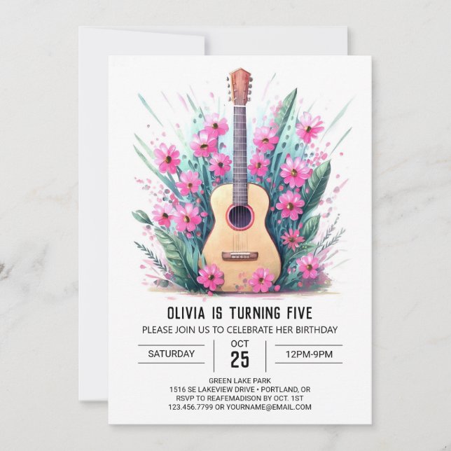 Invitación Aniversario de la Guitarra de Balada Acústica (Anverso)