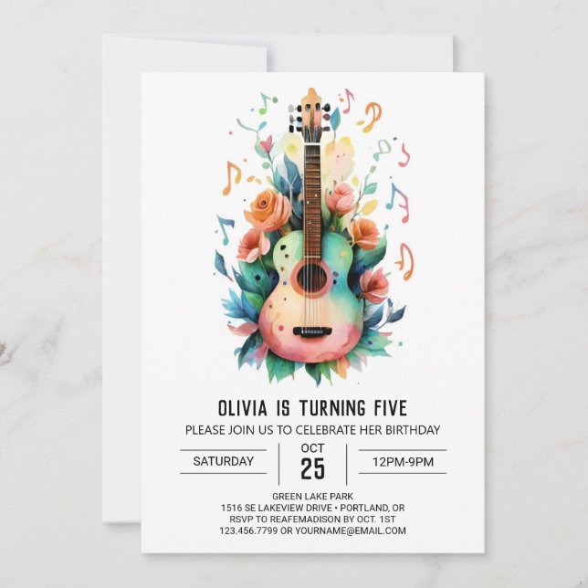 Invitación Aniversario de la Guitarra de Balada Acústica (Anverso)