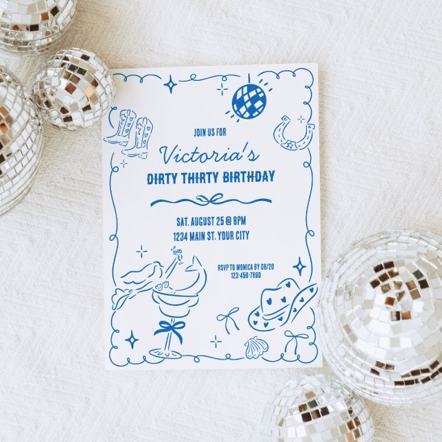 Invitación Aniversario de la Hermosa Vaquera Costera (Coastal Cowgirl Birthday Party Invite)