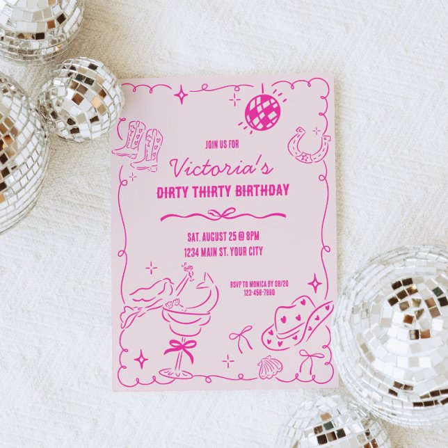 Invitación Aniversario de la Hermosa Vaquera Costera (Pink Coastal Cowgirl Birthday Party Invite)