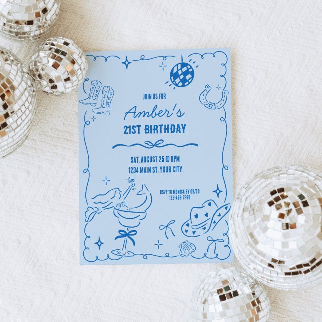 Invitación Aniversario de la Hermosa Vaquera Costera (Coastal Cowgirl Birthday Invite)