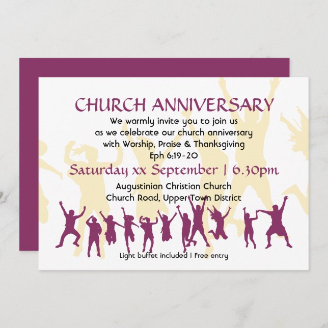 Invitación ANIVERSARIO DE LA IGLESIA Moderno Burgundy Persona (Anverso / Reverso)