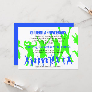 Invitación Aniversario de la iglesia Verde Azul Moderno