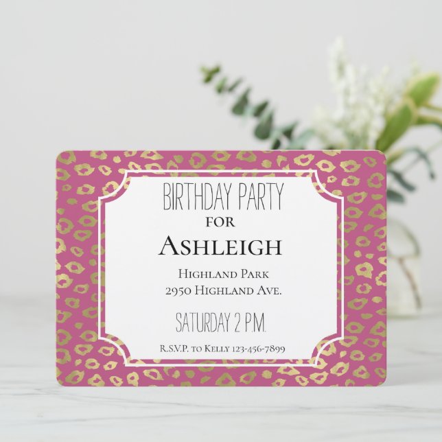 Invitación Aniversario de la impresión del Leopardo Rosa Girl (Anverso de pie)