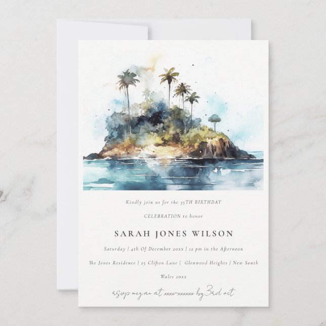 Invitación Aniversario de la isla de palmeras acuáticas (Anverso)