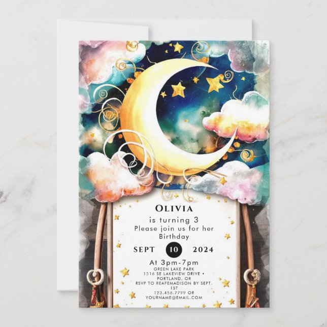 Invitación Aniversario de la luna de los niños de Cute (Anverso)