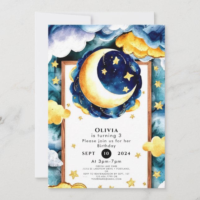 Invitación Aniversario de la luna de los niños personalizados (Anverso)
