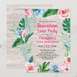 Invitación Aniversario de la Madera Floral Tropical Luau Fies