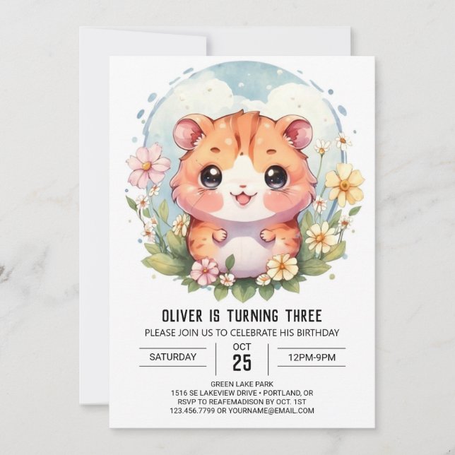 Invitación Aniversario de la Magia Cute Hamster (Anverso)