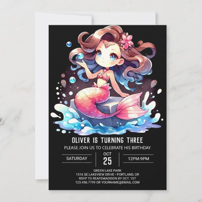 Invitación Aniversario de la magnífica sirena majestuosa (Anverso)
