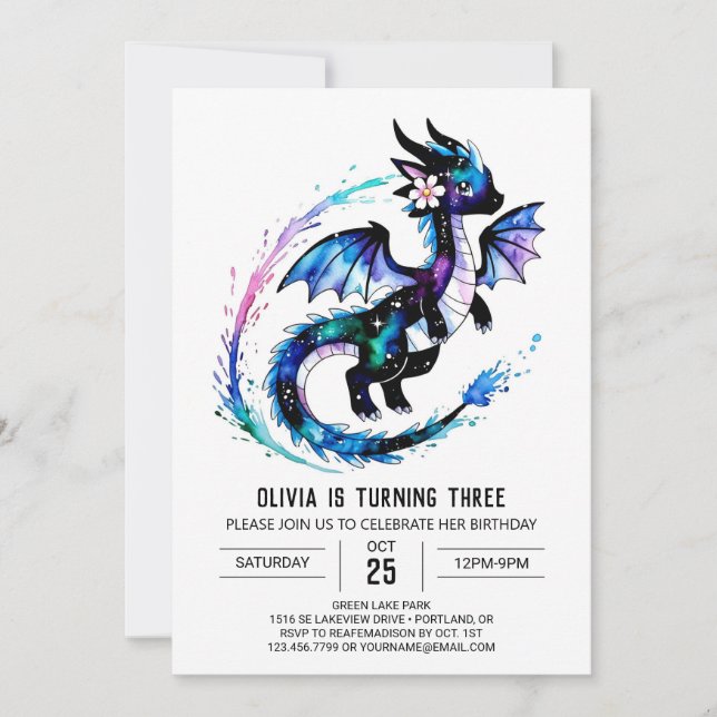 Invitación Aniversario de la Magnífica y Adorable Dragón Digi (Anverso)